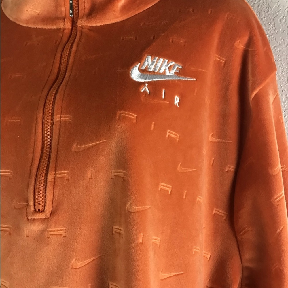 Nike Air All Over Logo 1/4 Zip Velour Long Sleeve Top Size 2X Spice Orange - Picture 7 of 14